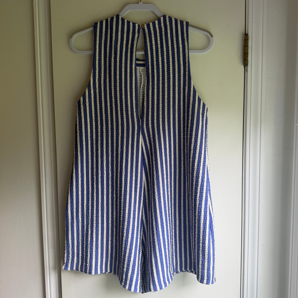 Umgee Blue White Striped Textured Knit Sleeveless Romper Womens Small - Picture 6 of 9